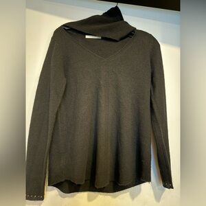 Subtle Luxury V Neck Attached Cowl Turtleneck Cashmere Sweater Size Xs/s